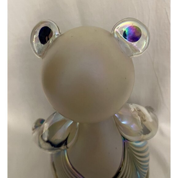 1996 Stuart Abelman Iridescent Pulled Feather Art Glass Frosted Body Teddy Bear - Picture 11 of 16